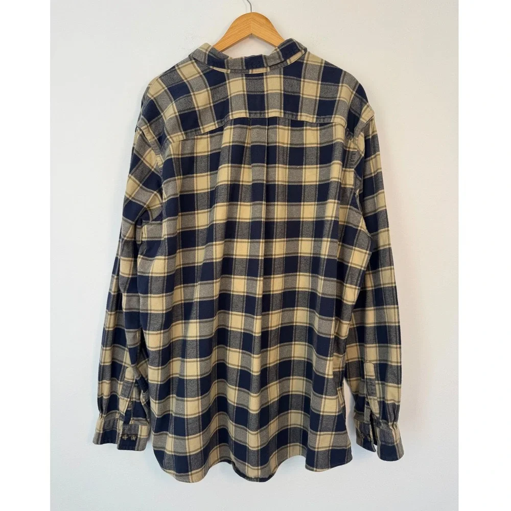 Outdoorsy Eddie Bauer Mens‎ 3XLT Flannel Shirt Navy Tan Plaid Long Sleeve Tall